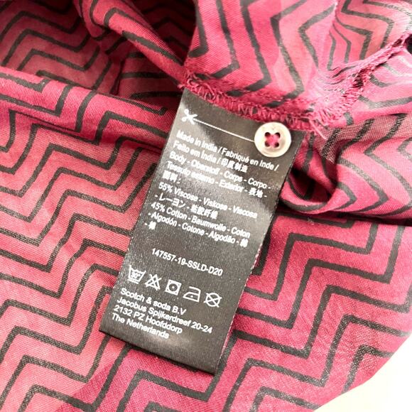 NWT Scotch & Soda Long Sleeve Button Up Semi Sheer Shirt Burgundy Black Small - Picture 11 of 12